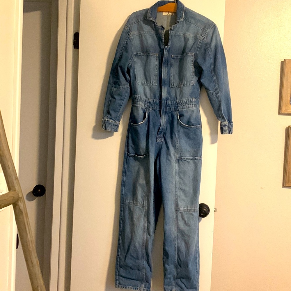 Free People Blue Denim Women Jeans Overalls